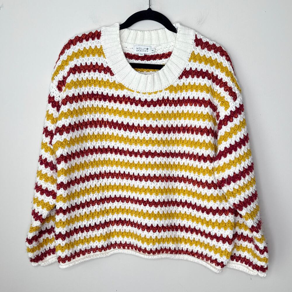 Molly Bracken Chunky Knit Striped‎ Long Sleeve Retro Sweater Size M/L Crochet